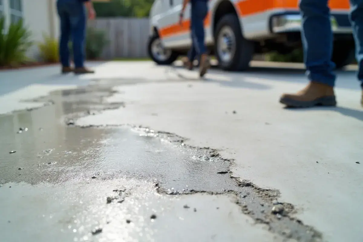 Peeling DIY garage floor paint lifted by hot tires in a Jacksonville, FL garage