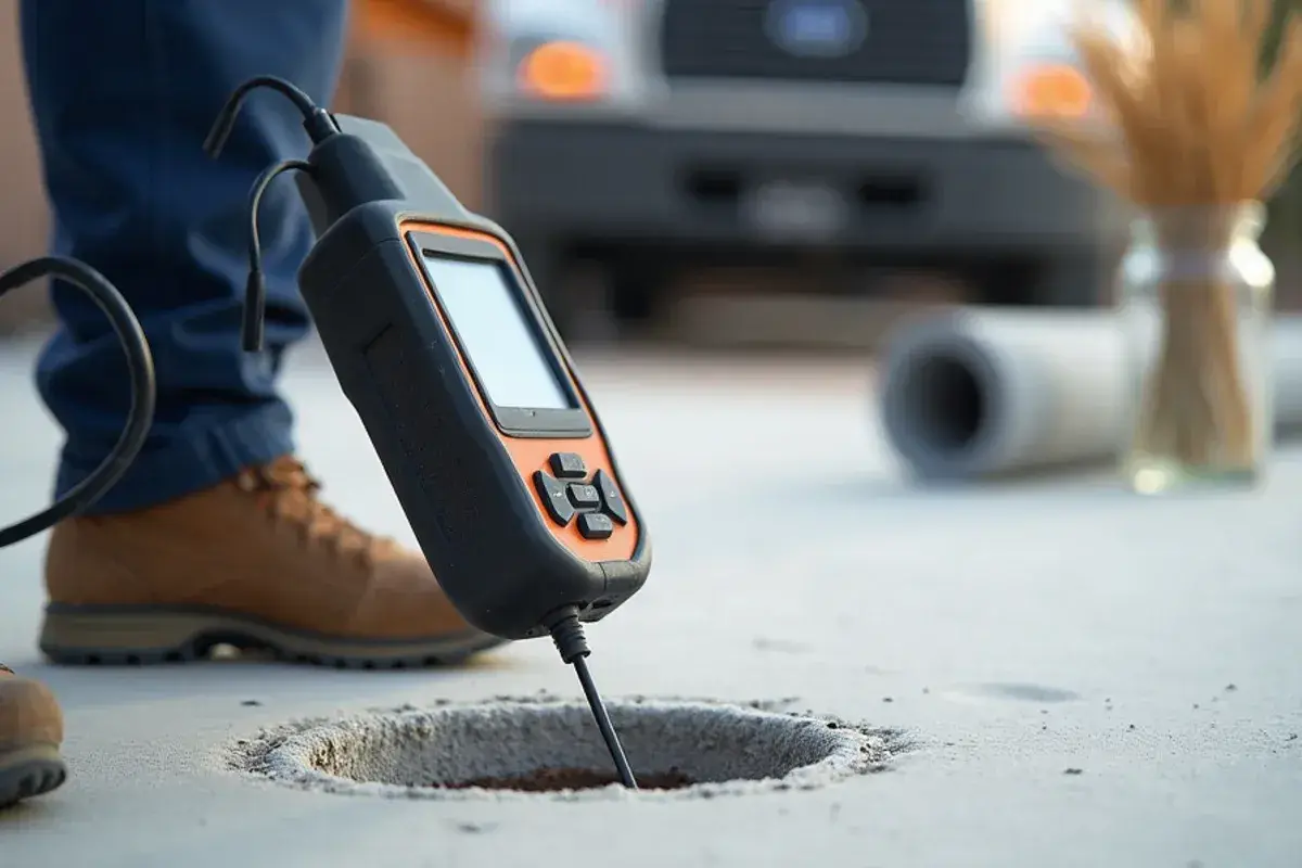 In-situ moisture probe reading a drying concrete slab before new flooring in Jacksonville Beach, FL