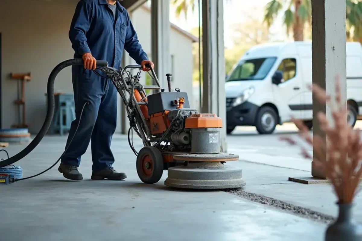 Diamond grinder with dust extraction profiling a commercial slab in Jacksonville, FL