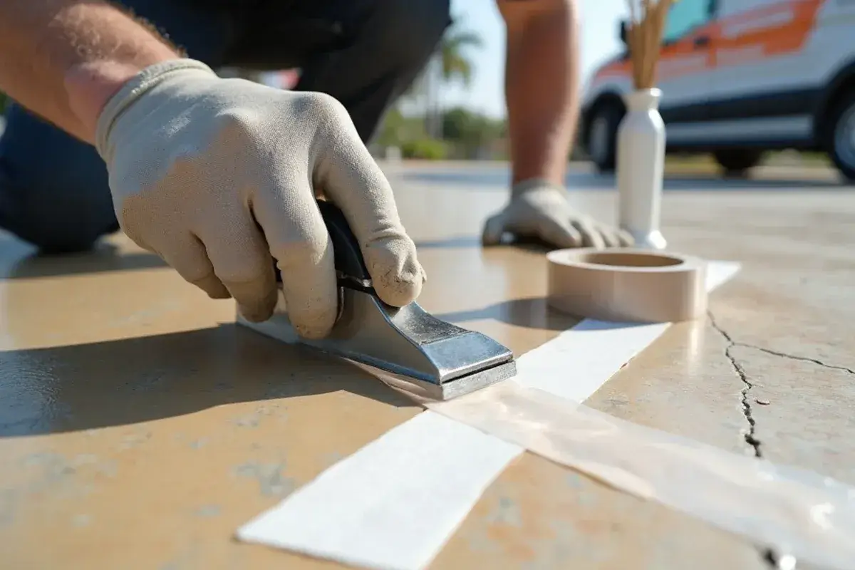 Cross-hatch tape adhesion test on an old epoxy floor in Jacksonville, FL