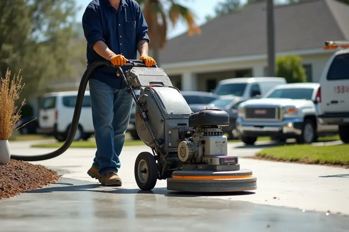Diamond grinder with a dust vacuum opening a concrete slab for epoxy in Jacksonville, FL