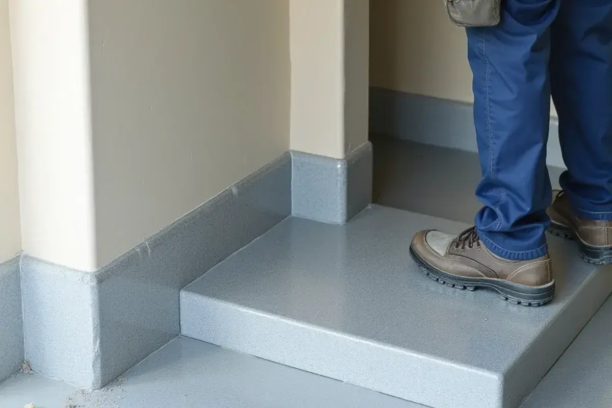 Coated stem wall and house step in a finished Jacksonville, FL garage