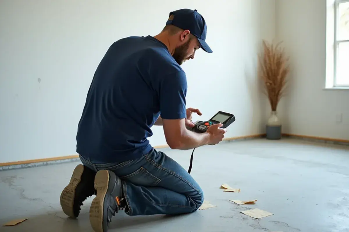 Moisture reading taken on a bare concrete slab before flooring in a Jacksonville, FL home