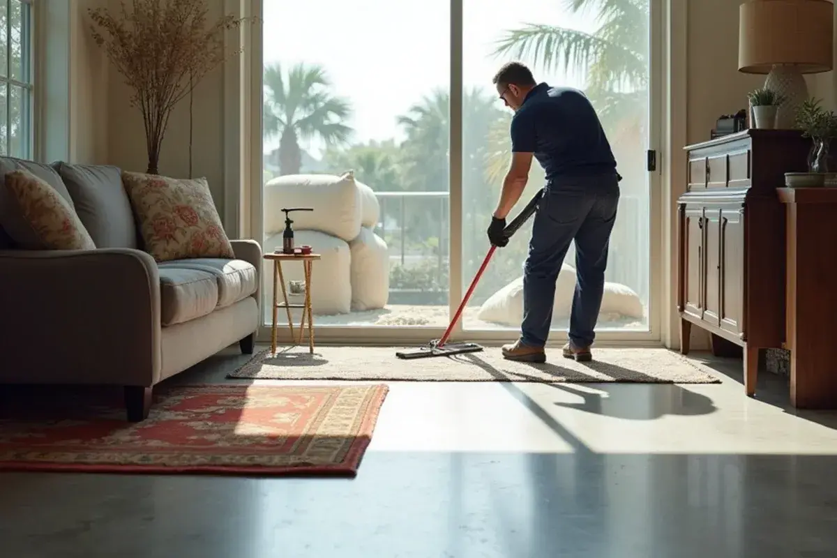 Furniture lifted off a tile floor ahead of a summer storm at a Jacksonville, FL home