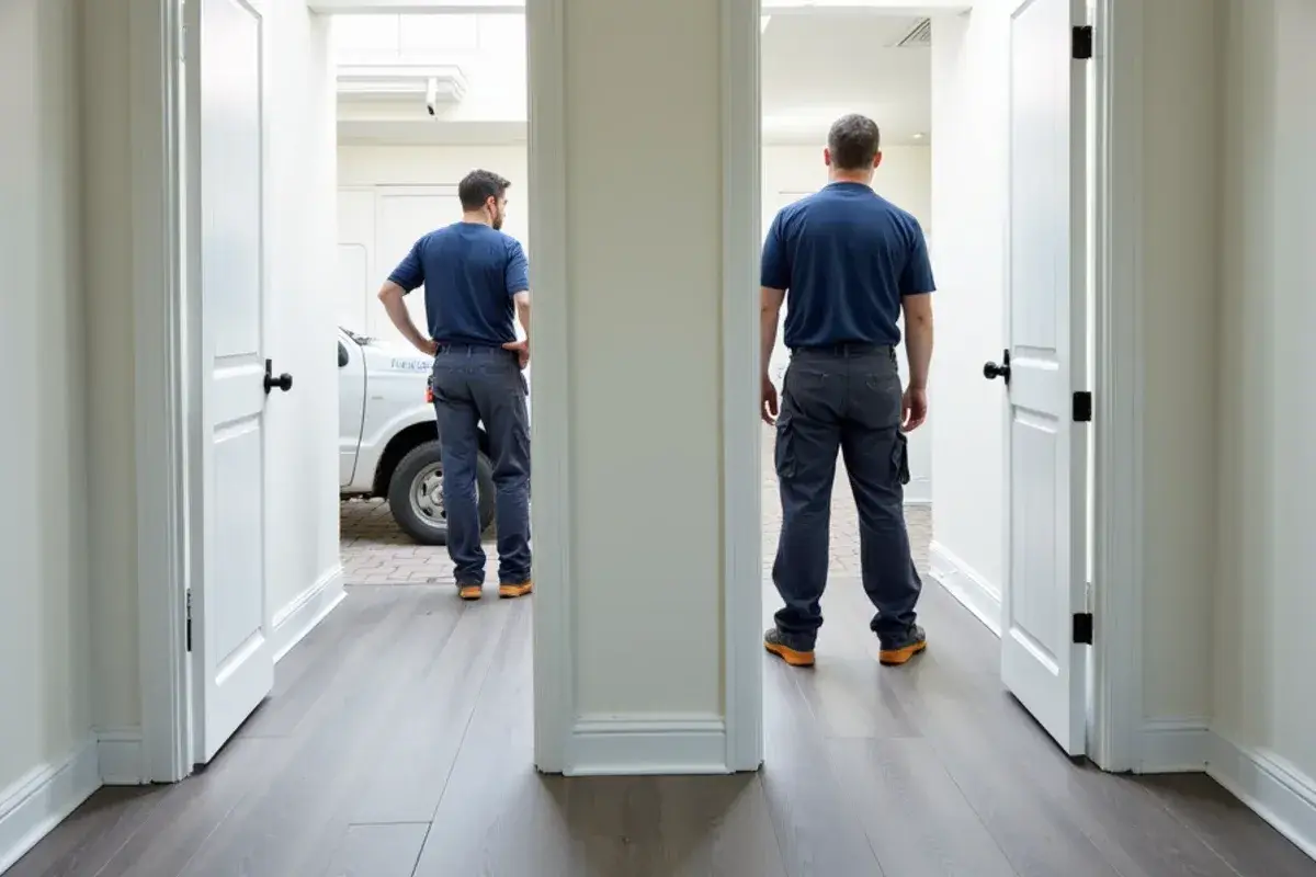The same grey vinyl plank installed in two neighboring rental units in Jacksonville, FL