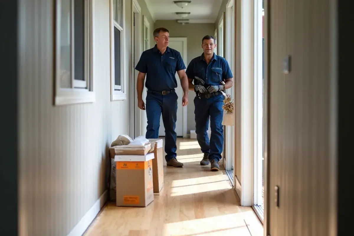 New floor decking ready for waterproof plank in a manufactured home hallway in Baldwin, FL