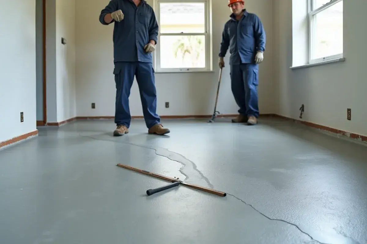 Self-leveling underlayment poured over an uneven older slab in Bellair-Meadowbrook Terrace, FL
