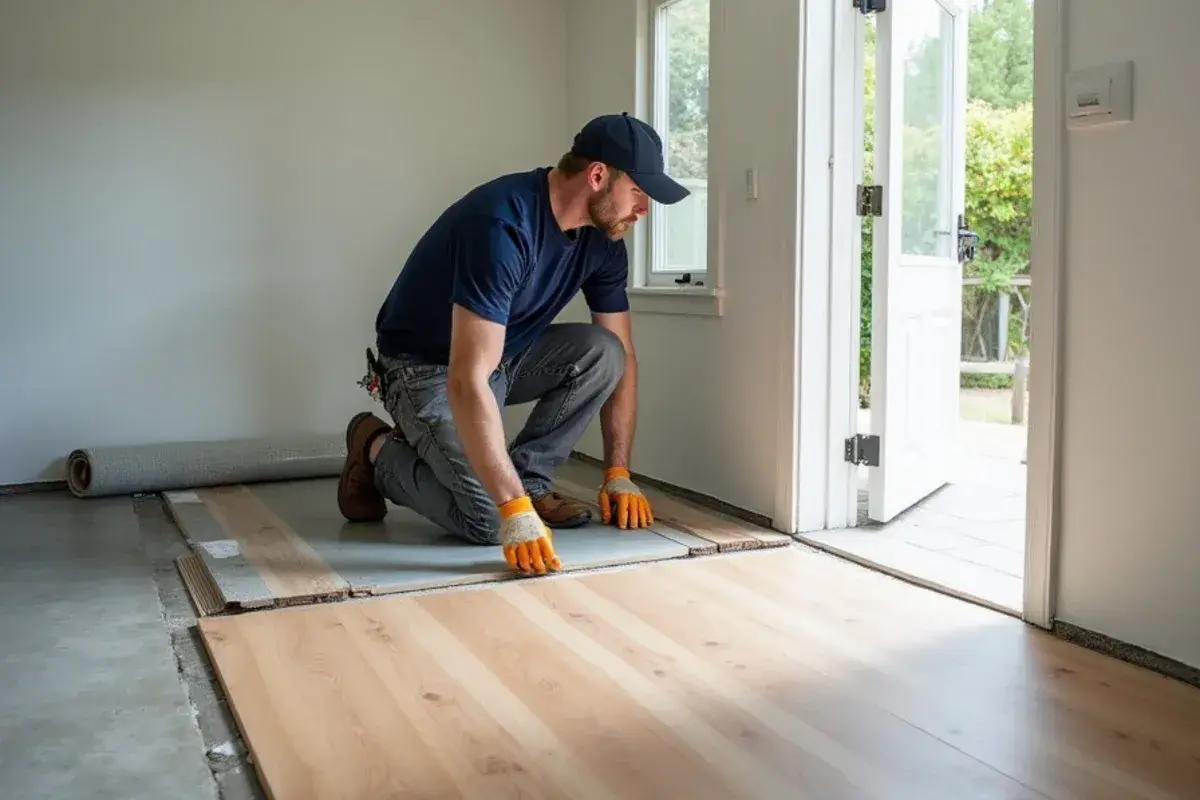 New vinyl plank going down in a kitchen of a 2000s home in Callahan, FL