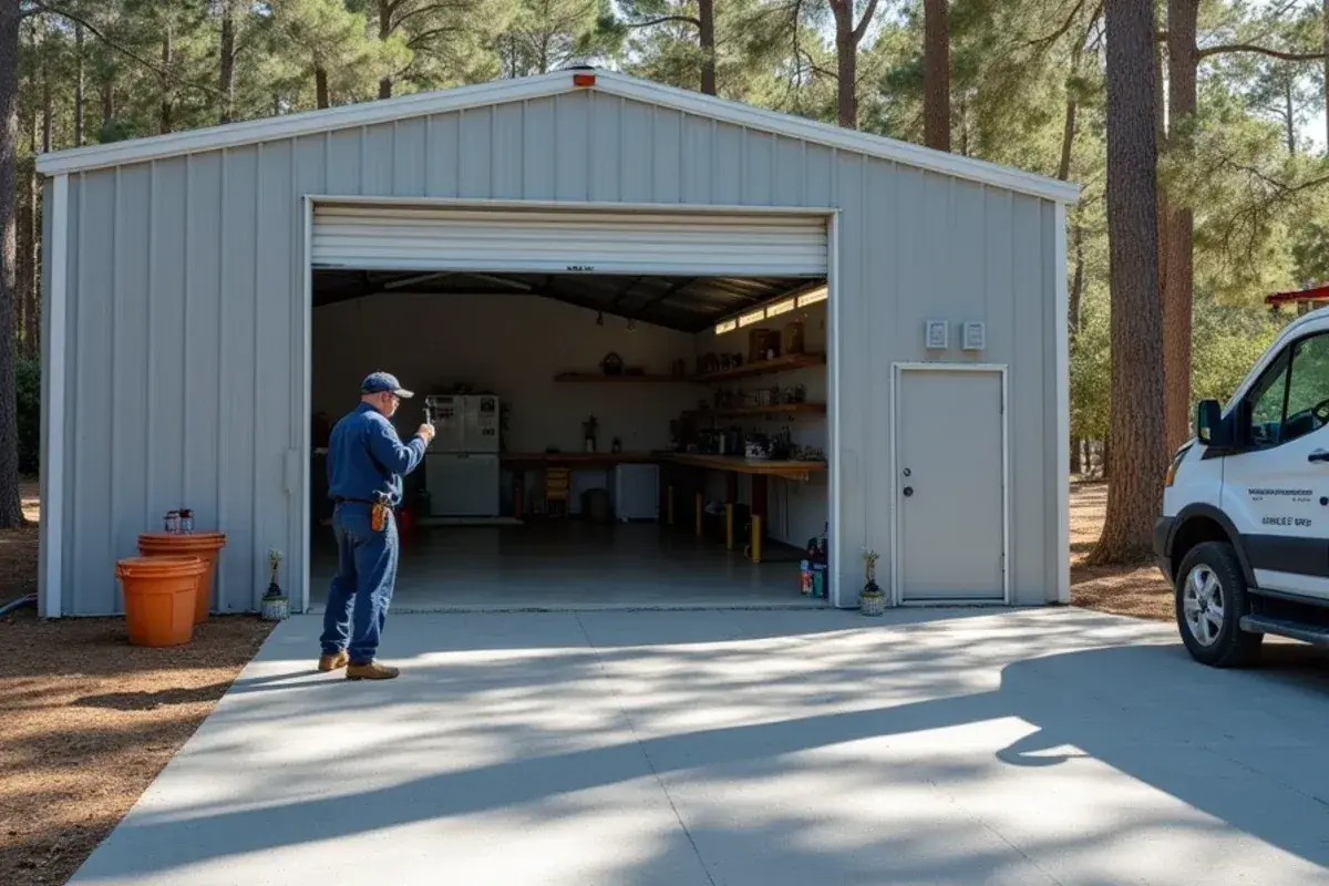 Gray coated concrete floor in a detached workshop on a rural lot in Clay County, FL