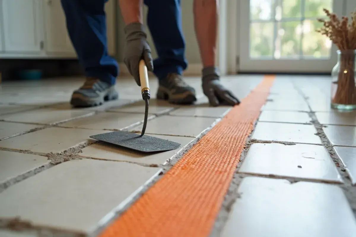 Crack-isolation membrane laid before new tile goes down in Fruit Cove, FL