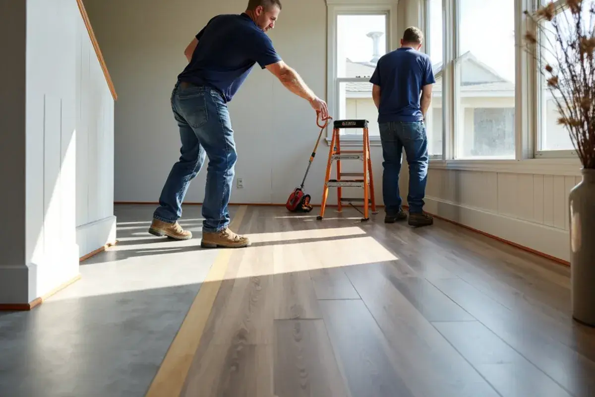 Rigid-core vinyl plank laid over a repaired deck in a Hilliard, FL manufactured home