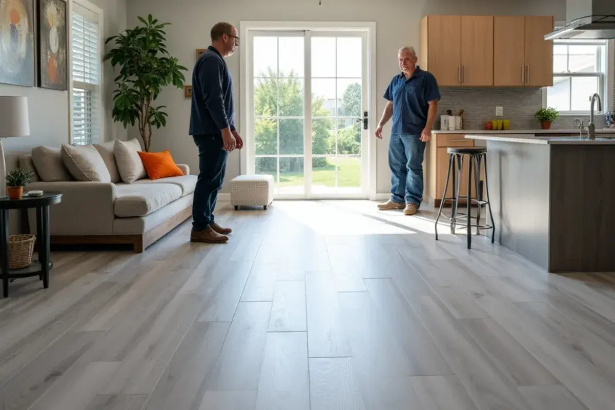 Porcelain tile running through an open kitchen and family room in Lakeside, FL