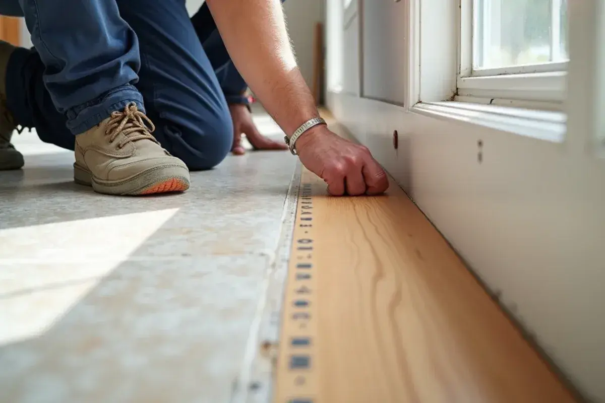 Floating vinyl plank being laid over old terrazzo in a ranch home in Neptune Beach, FL