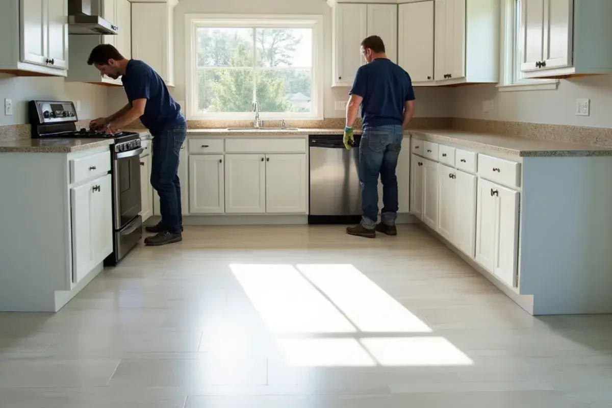 New porcelain tile floor in a ranch-home kitchen in Orange Park, FL