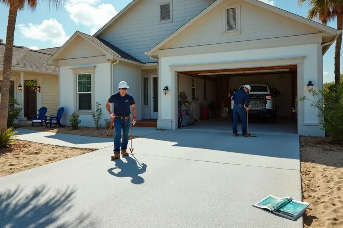 Flake-coated garage floor in a coastal home in St. Johns County, FL