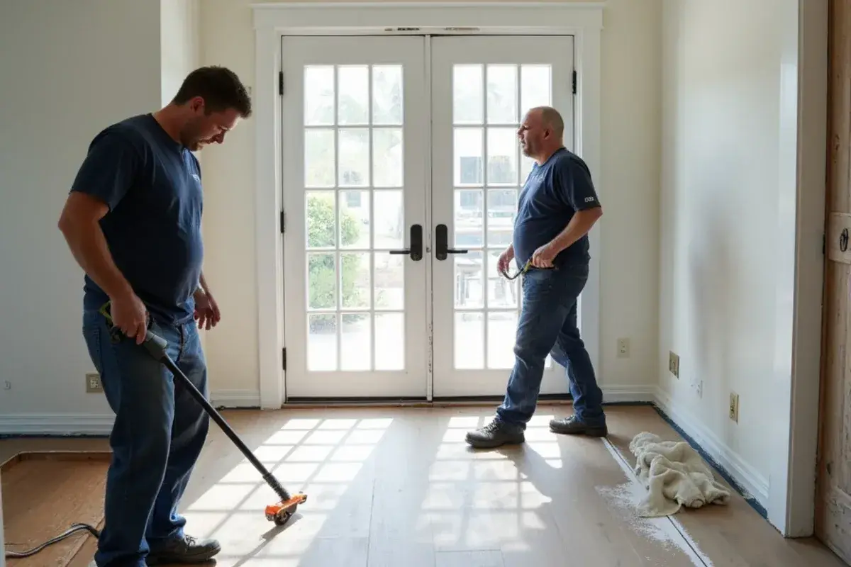 Salt-soaked plank flooring removed from a ground-floor room in St. Augustine Beach, FL
