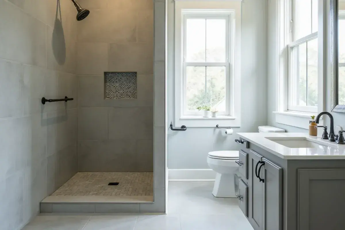 Matte slip-resistant porcelain tile in a renovated bathroom in St. Augustine Shores, FL
