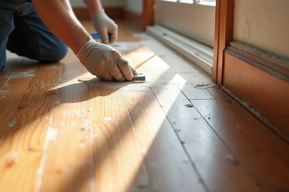 Heart pine floorboards being refinished in a historic-district house in St. Augustine, FL