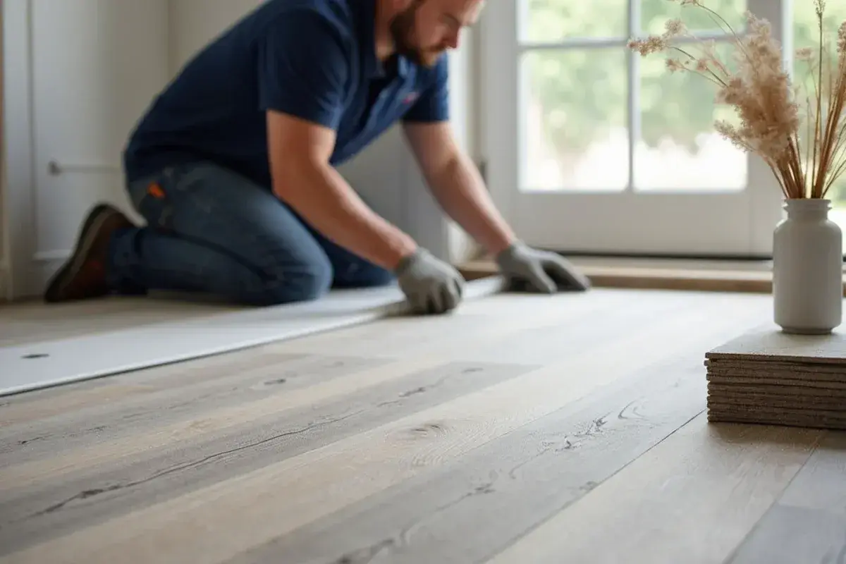 Waterproof plank going in where builder carpet was removed in St. Johns, FL