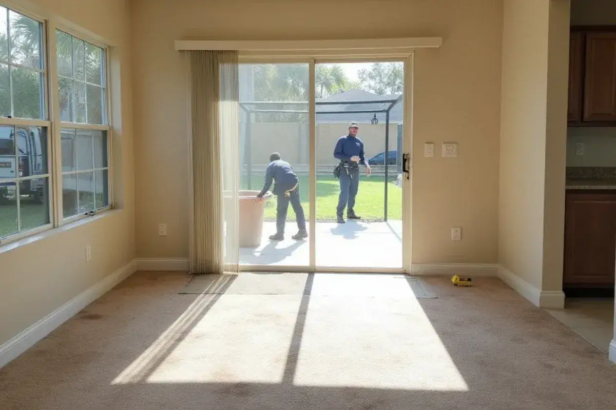 Flattened original carpet in the living room of a 2000s home in World Golf Village, FL