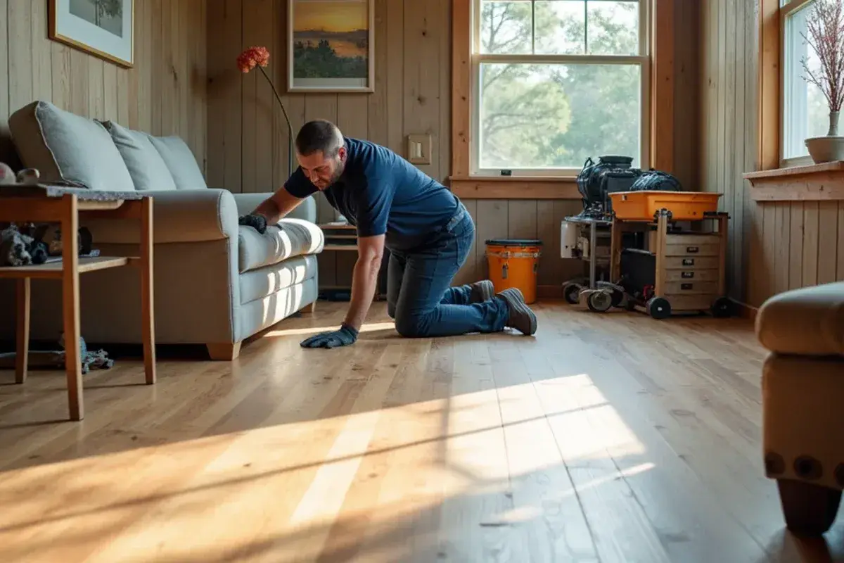 Vinyl plank installed over a repaired subfloor in an older rural home in Yulee, FL