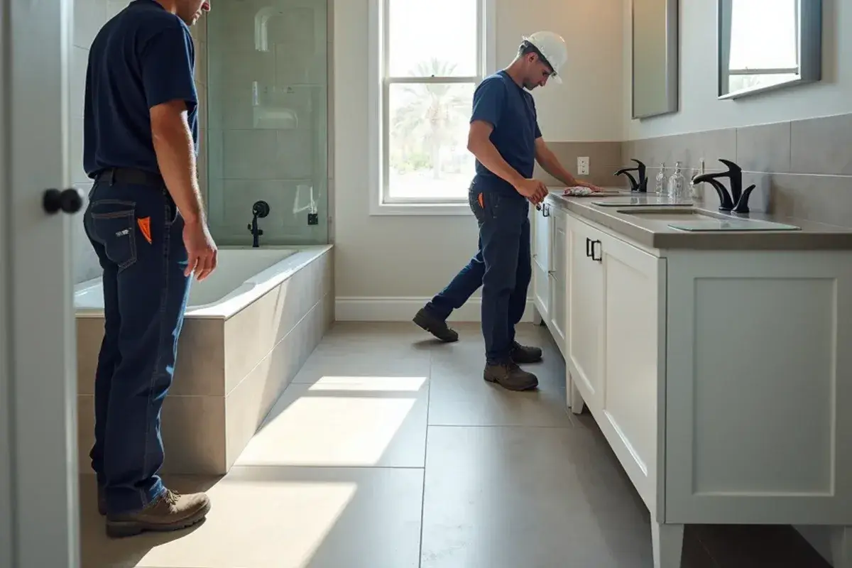 Porcelain tile replacing builder ceramic in a new bathroom in Yulee, FL