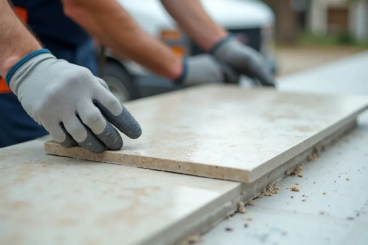 Freshly lifted tile showing thin-set coverage on its back during a tile set in Jacksonville, FL