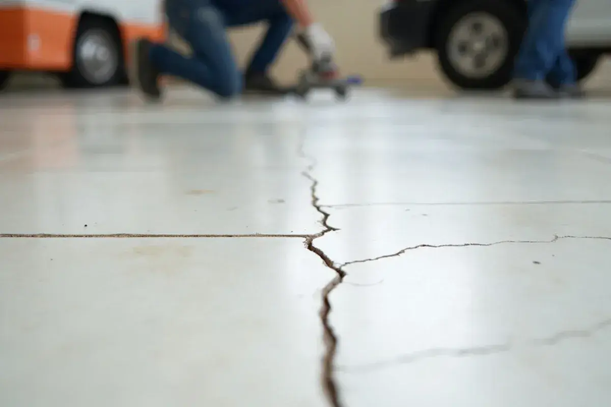 Straight crack running across several floor tiles over a slab crack in Jacksonville, FL