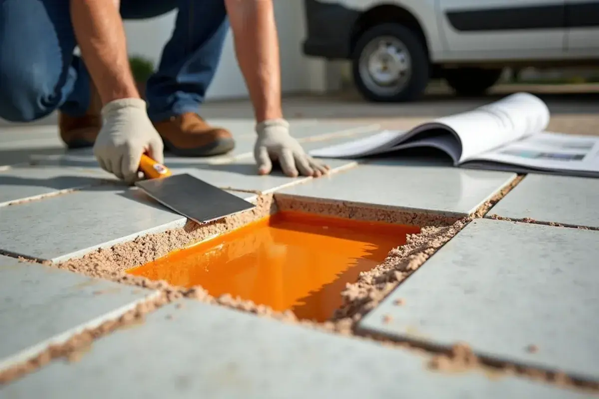 Crack-isolation membrane over a cleaned slab before resetting tile in Jacksonville, FL